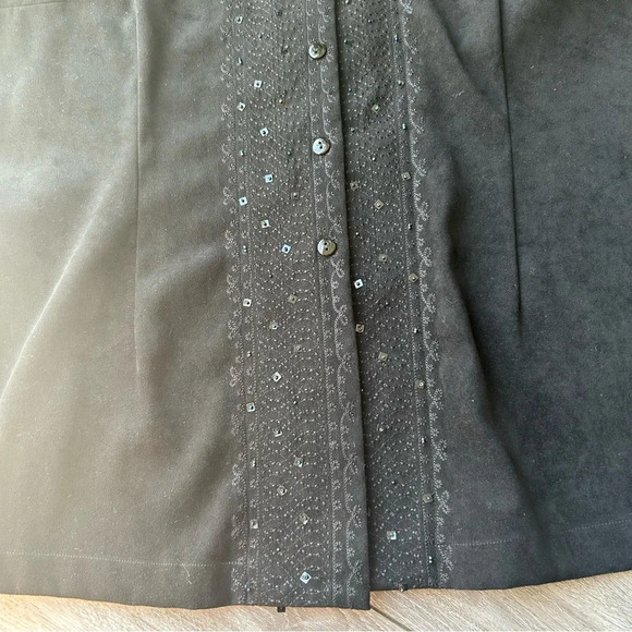 Vintage Alia Black Sequins Beads Accents Faux Suede Jacket - Picture 11 of 15